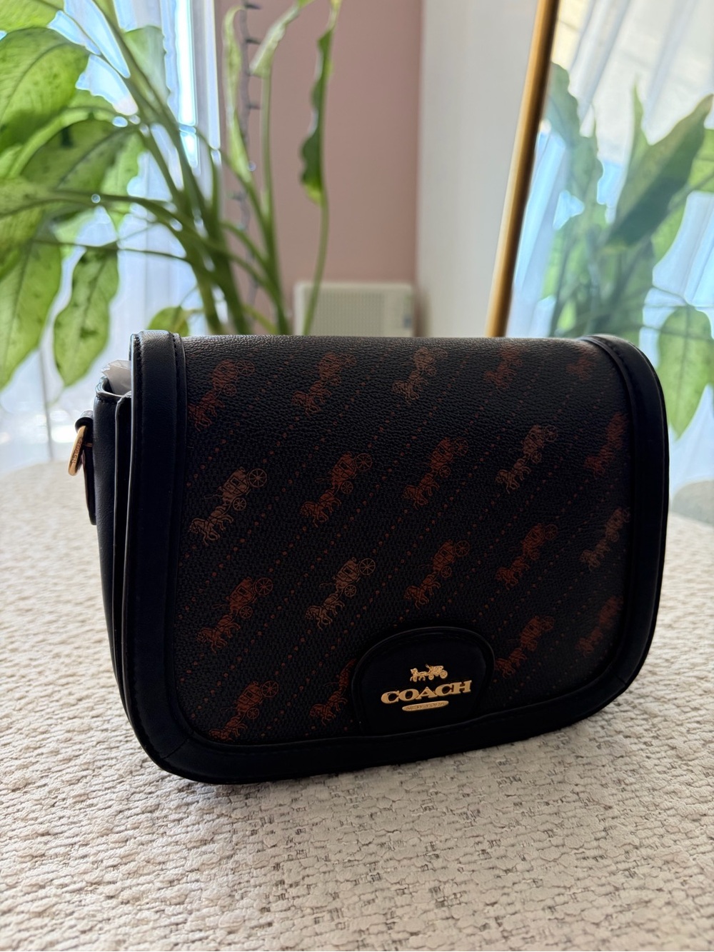 Coach Black Signature Saddle Bag with Horse and Carriage Print